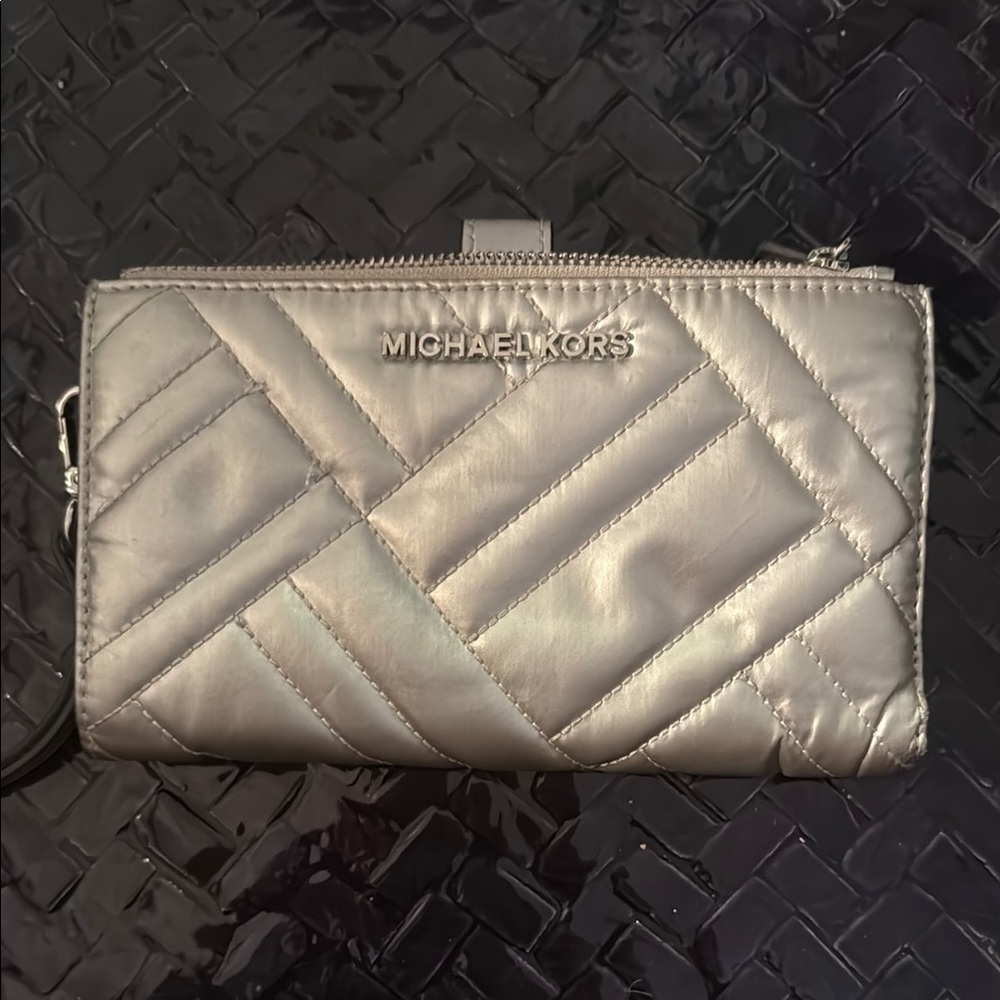Michael Kors Metallic Silver Quilted Clutch